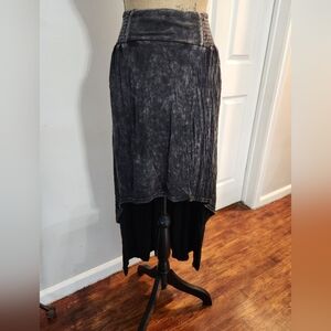 New POL Gray and Black High-Low Midi Skirt Size S Distressed Western Boho